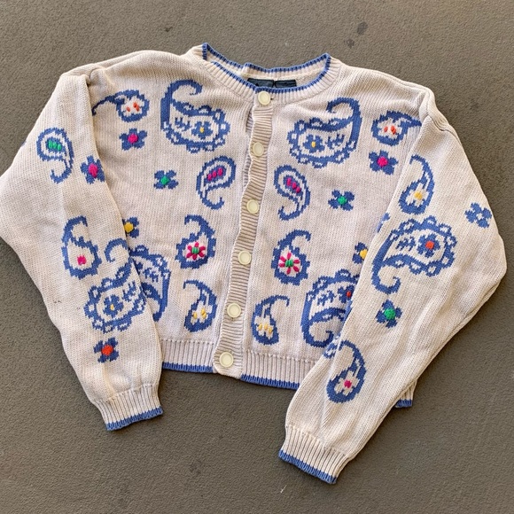 Vintage Liz Wear Cropped Paisley Flower Cardigan